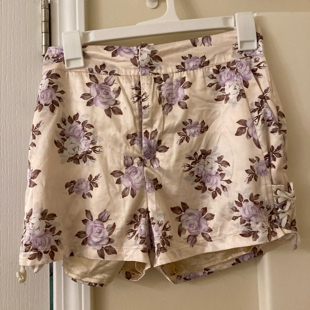 Satin Flower High Waisted Shorts